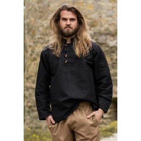 Mittelalter-Hemd aus dicker Baumwolle "Anton" Schwarz L