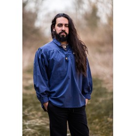 Typisches Mittelalter Stehkragen-Schnürhemd "Friedrich" Blau XL