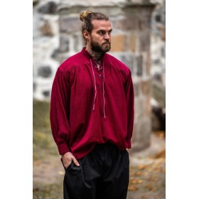 Typisches Mittelalter Stehkragen-Schnürhemd "Friedrich" Weinrot XXL