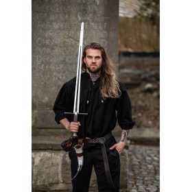 Meliertes Stehkragen-Schnürhemd "Georg" Schwarz M