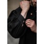 Meliertes Stehkragen-Schnürhemd "Georg" Schwarz XXXL