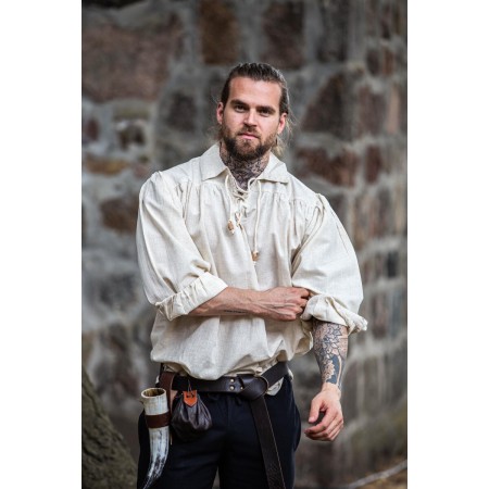 Piraten-Schnürhemd "Artur" mit Kragen Natur L