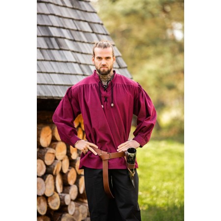 Meliertes Stehkragen-Schnürhemd "Georg" Rot XXXL