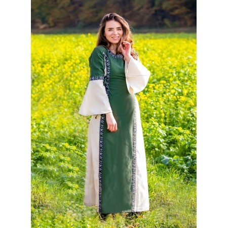 Mittelalterkleid mit Bordüre "Sophie" Grün/Natur XXXL