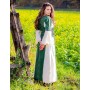 Mittelalterkleid mit Bordüre "Sophie" Grün/Natur XXXL