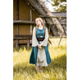 Mittelalter Baumwollkleid "Ilse" Taubenblau/Natur XXL