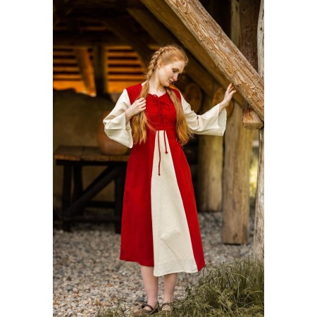 Mittelalter Baumwollkleid "Ilse" Rot/Natur XXXL