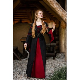 Viskosekleid mit Trompetenärmeln "Berblin" Schwarz/Rot S