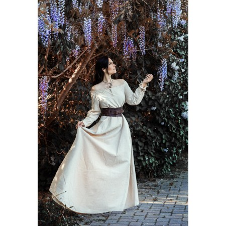 Bodenlanges Langarmkleid "Mechthild" Hanffarben M