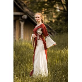 Mittelalterkleid mit Bordüre "Sophie" Rot/Natur L