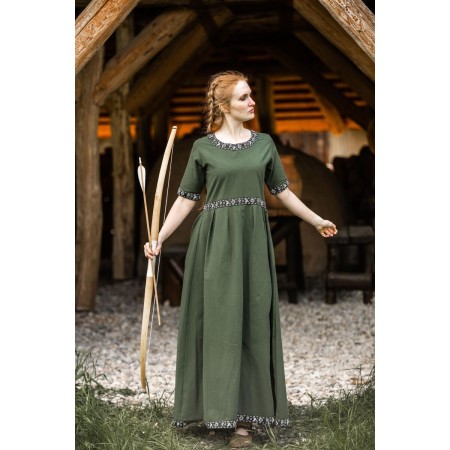 Edles Kurzarmkleid mit Bordüre "Ennlin" Grün M