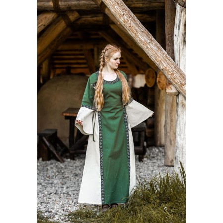 Mittelalter Baumwollkleid "Angie" Grün/Natur XXXL
