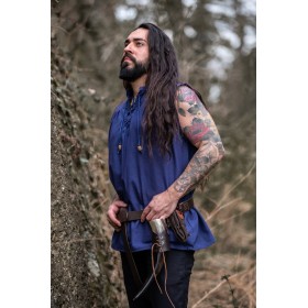 Ärmelloses Stehkragen-Schnürhemd "Louis" Blau XL
