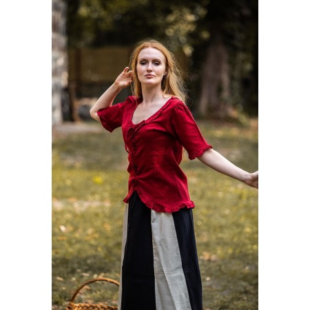 Kurzarm-Rüschenbluse "Bea" Bordeaux L