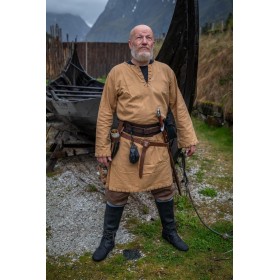 Wikingertunika mit Stickerei "Erwin" Honigbraun S