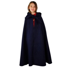 Kinderumhang Wolle lange Kapuze "Henrik" Blau