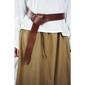 Ceinture en cuir marron à boucle annulaire et motif celtique, 150 cm