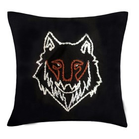 Kissenbezug "Geri" mit handgesticktem Wolf