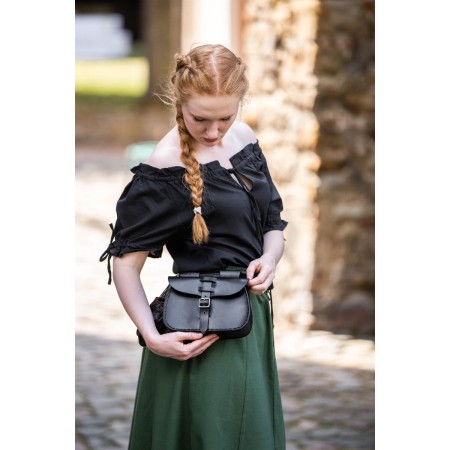 Mittelalter Kurzarmbluse "Otilia" - Schwarz XXXL