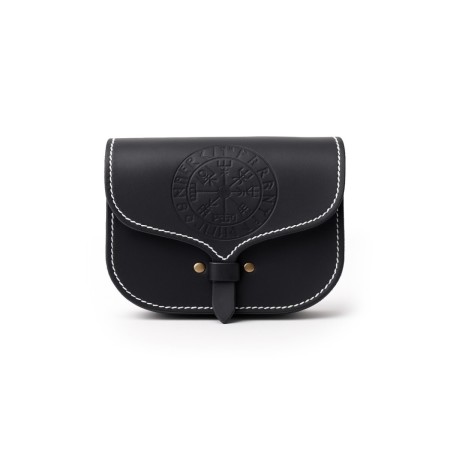 Wikinger Leder Gürteltasche "Folkvar" mit Vegvisir Schwarz