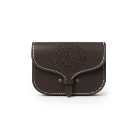 Wikinger Leder Gürteltasche "Folkvar" mit Vegvisir Braun