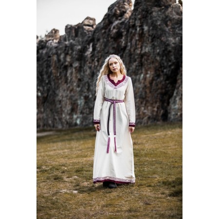 Wikinger Kleid "Lagertha" Natur/Rot XL
