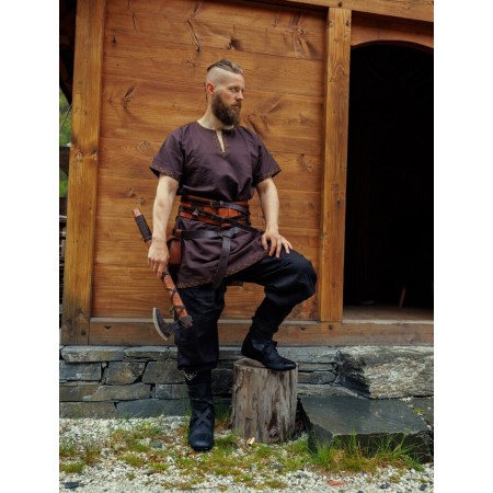 Wikinger Tunika kurzarm "Harbard" Dunkelbraun M