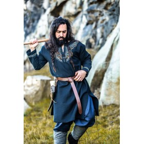 Wikinger Tunika "Snorri" mit Urnes-Stil Handstickerei Schwarz XXXL