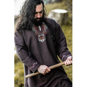 Wikinger Tunika "Freki" mit Handstickerei Braun S