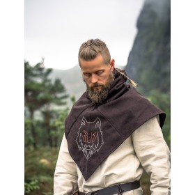 Skjoldehamn Gugel "Tyr" Braun mit Wolfsstickerei