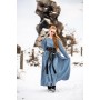 Wikinger Kleid 100% Leinen "Anna" Taubenblau M