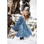Wikinger Kleid 100% Leinen "Anna" Taubenblau M