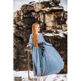 Wikinger Kleid 100% Leinen "Anna" Taubenblau S
