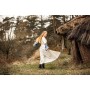 Mittelalter Kleid Dorothea Natur/Blau L