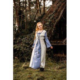Mittelalter Kleid Amalia Natur/Taubenblau XL