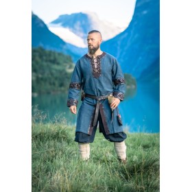 Herren Wikinger Tunika "Leif" mit Lederapplikationen Blau M