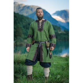 Herren Wikinger Tunika "Leif" mit Lederapplikationen Grün 2XL