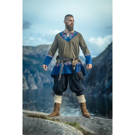 Wikinger Tunika Freydis Olive/Blau Unisex L/XL