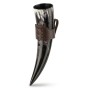 Wikinger Trinkhorn-Set "Odin & Hume" – 0,3 L Trinkhorn mit Leder-Hornhalter, lebensmittelecht